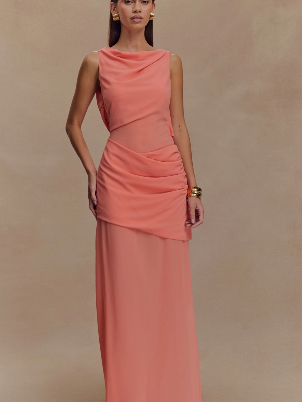 Meshki Daria Draped Chiffon Maxi Dress